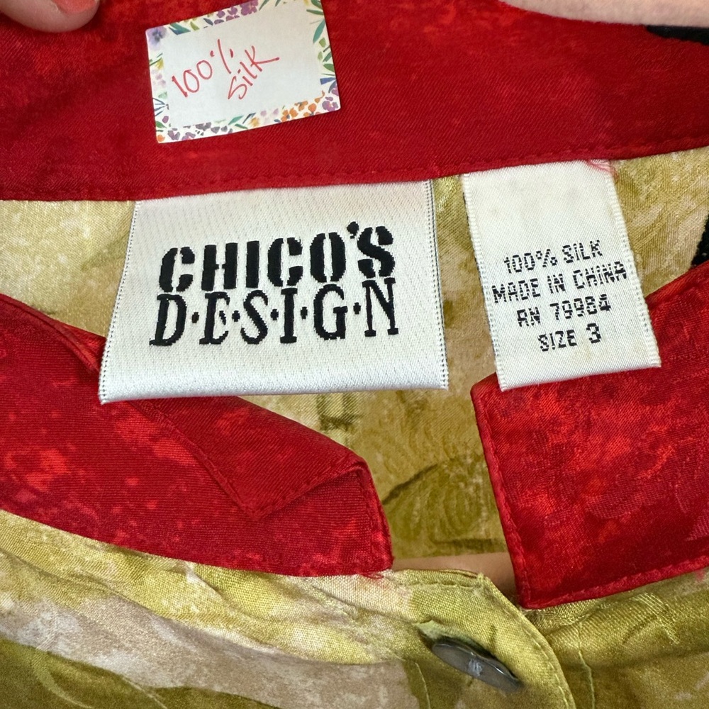 NWOT Vintage Chico’s “Art to Wear” 100% Silk Button Up Shirt/jacket 🌱 Sz 3/L - Picture 6 of 7